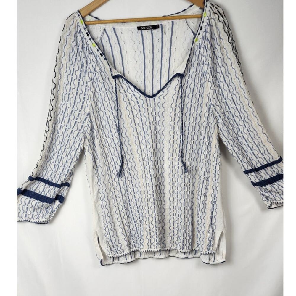 NIC+ZOE Linen Blend Embroidered Tunic Top Women's XXL Boho 3/4 Sleeve